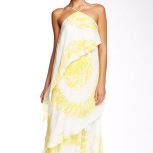 Halston Heritage Yellow Halter Silk Maxi Dress